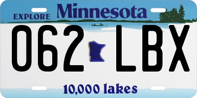 MN license plate 062LBX