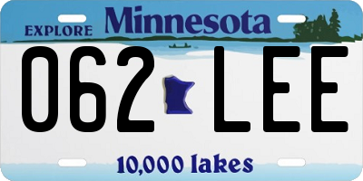 MN license plate 062LEE