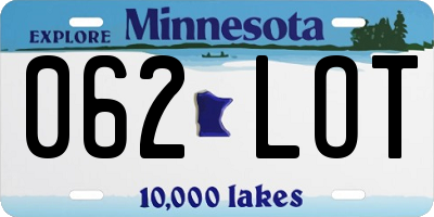 MN license plate 062LOT
