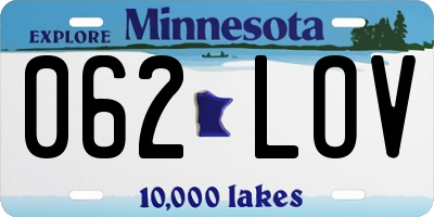 MN license plate 062LOV