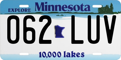 MN license plate 062LUV