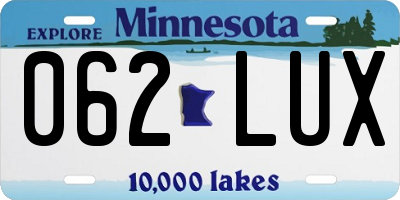 MN license plate 062LUX