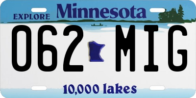 MN license plate 062MIG