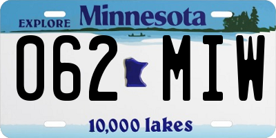 MN license plate 062MIW