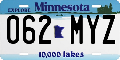 MN license plate 062MYZ