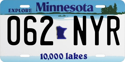 MN license plate 062NYR