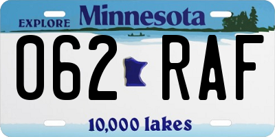 MN license plate 062RAF