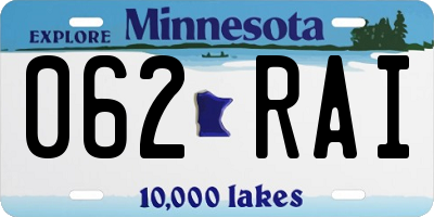 MN license plate 062RAI