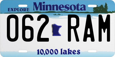 MN license plate 062RAM