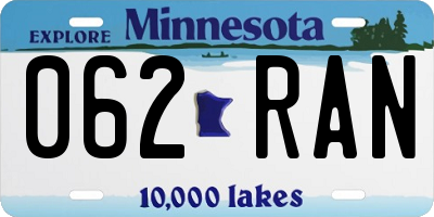 MN license plate 062RAN