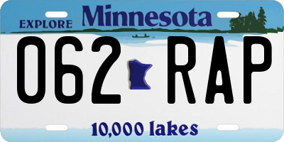 MN license plate 062RAP