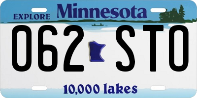 MN license plate 062STO