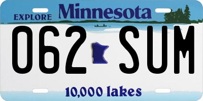MN license plate 062SUM