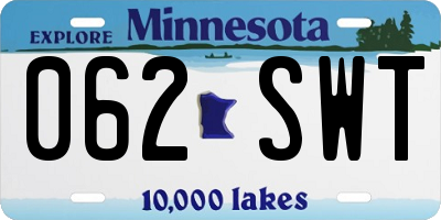MN license plate 062SWT