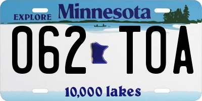 MN license plate 062TOA