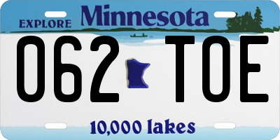 MN license plate 062TOE