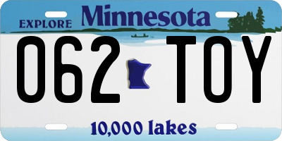 MN license plate 062TOY