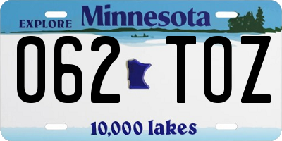 MN license plate 062TOZ