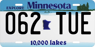 MN license plate 062TUE