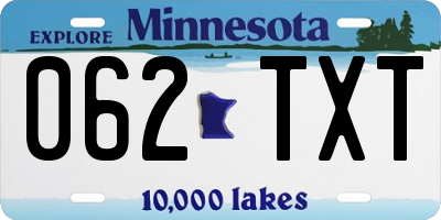 MN license plate 062TXT