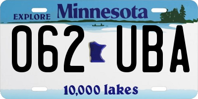 MN license plate 062UBA