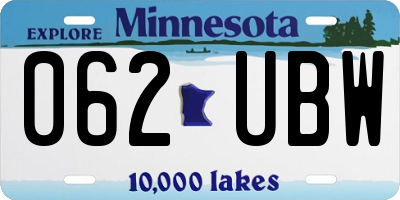 MN license plate 062UBW