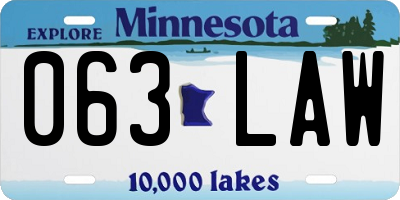 MN license plate 063LAW