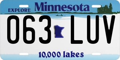 MN license plate 063LUV