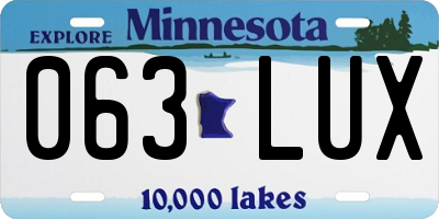 MN license plate 063LUX