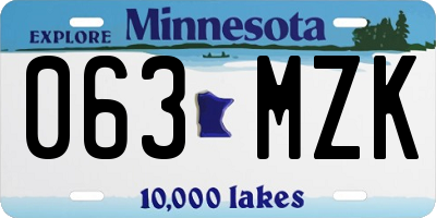 MN license plate 063MZK