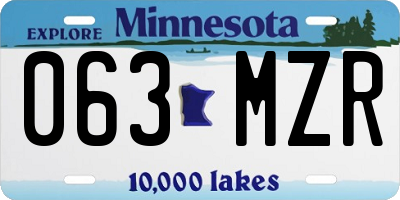 MN license plate 063MZR
