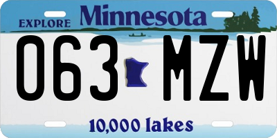 MN license plate 063MZW