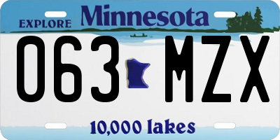 MN license plate 063MZX
