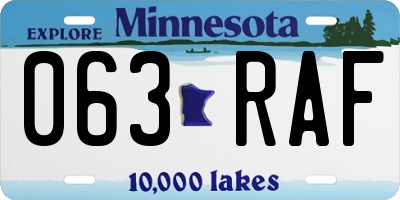 MN license plate 063RAF