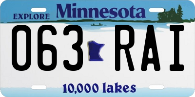 MN license plate 063RAI