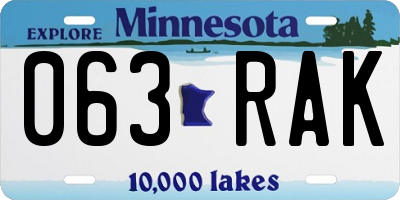 MN license plate 063RAK