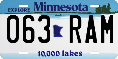 MN license plate 063RAM