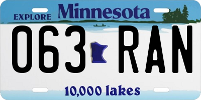 MN license plate 063RAN