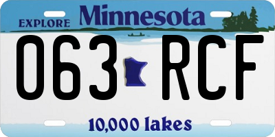 MN license plate 063RCF