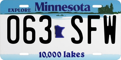 MN license plate 063SFW
