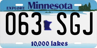MN license plate 063SGJ