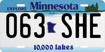 MN license plate 063SHE