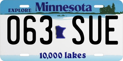 MN license plate 063SUE