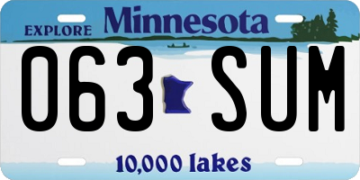 MN license plate 063SUM
