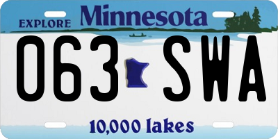 MN license plate 063SWA