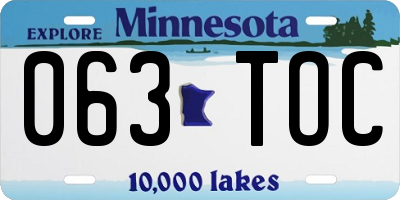 MN license plate 063TOC