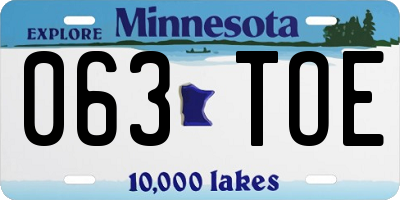MN license plate 063TOE