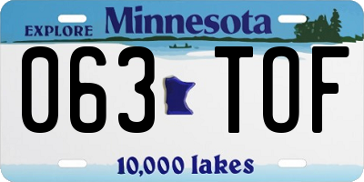 MN license plate 063TOF