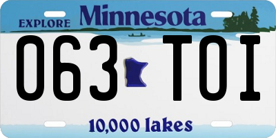 MN license plate 063TOI