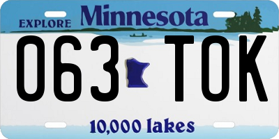 MN license plate 063TOK